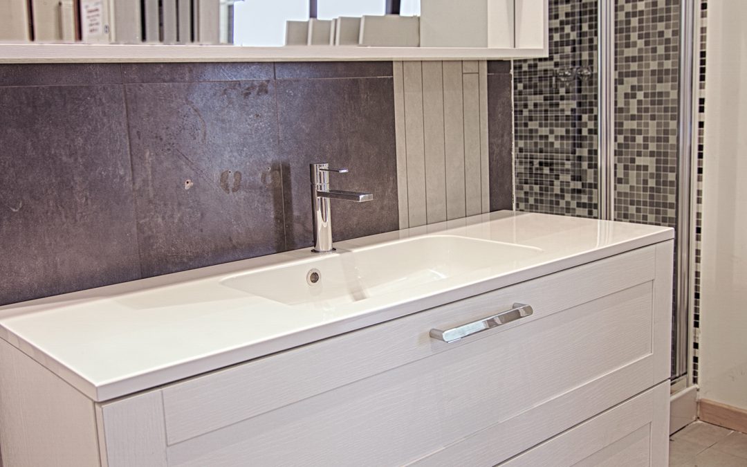 Mirror with LED light and Mineralmarmo washbasin