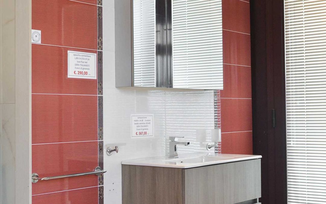 Cabinet with two baskets, sink and mirror with LED fluo light